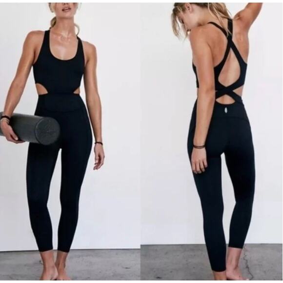 Free People FP Movement Back It Up Onesie Black Cutout Jumpsuit Cross Back - Picture 3 of 9